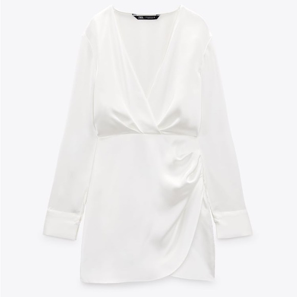 Zara White Wrap Front Satin Effect Dress - Picture 14 of 16